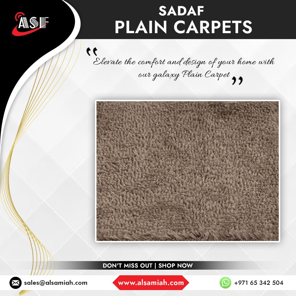 Upgrade your home with Sadaf Plain Carpets! 🌟 Hurry, limited stocks available at the best price you'll find. Don't miss out on this opportunity to elevate your space. Buy now and make your home a haven of style and comfort!

Contact: +971 6 534 2504
.
#SadafCarpets #BestPrice