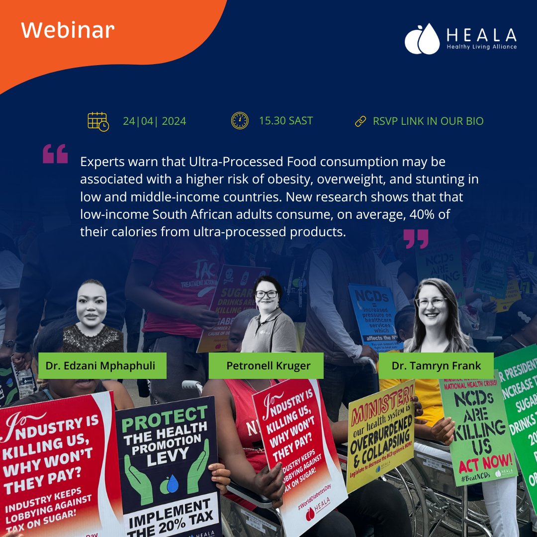 📢 Have you secured your spot yet? Don't miss out on our upcoming webinar tackling critical issues from South Africa's health crisis to the risks of ultra-processed foods. Register now for insights and action! bit.ly/3vYRpXp