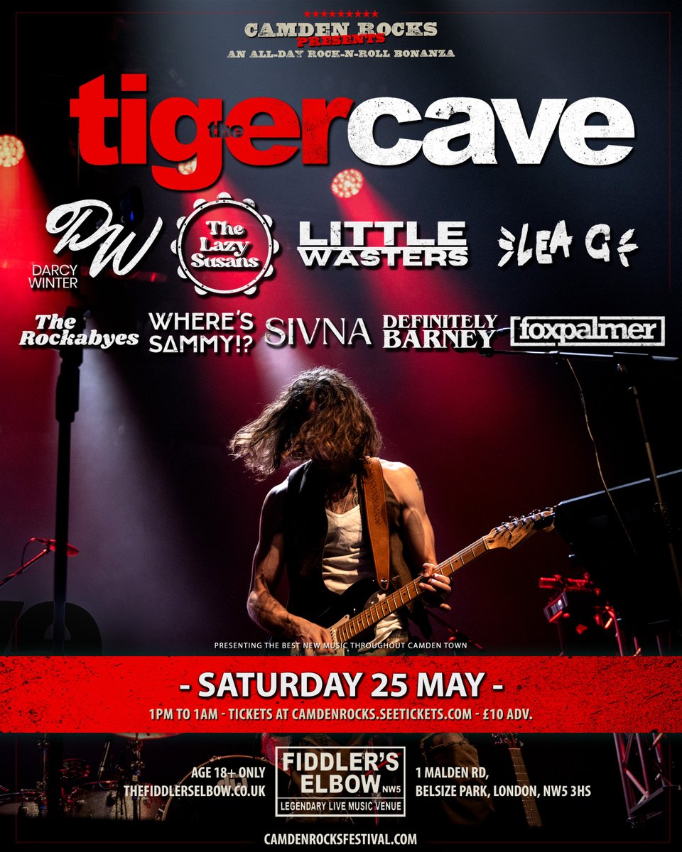 NEW SHOW ‼️ #CamdenRocks presents an all-day rock-n-roll bonanza featuring #TigerCave and more live at @FiddlersCamden on Sat 25 May followed by @CamdenRocksClub. TICKETS & BAND LINKS 🎟️ fb.me/e/1vz6rX63C