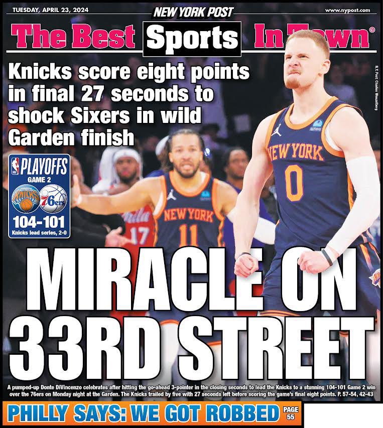 New York Post cover this morning:

“Miracle on 33rd Street”