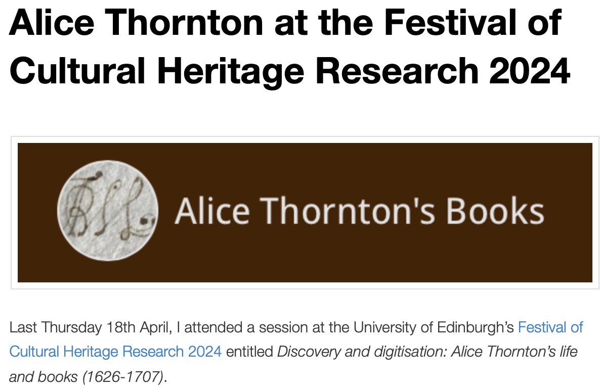Dr Hazel Hall (@hazelh) on Twitter photo Blogged review 'Alice Thornton at the Festival of Cultural Heritage Research 2024'. hazelhall.org/2024/04/22/ali… Thanks to <a href="/thornton_books/">Alice Thornton's Books</a> team <a href="/CordeliaBeattie/">Cordelia Beattie</a> <a href="/TrillSuzanne/">Suzanne Trill</a> & Eleanor Thom for great session on <a href="/ahrcpress/">Arts and Humanities Research Council</a> funded research w/ <a href="/KingsCollegeLon/">King's College London</a> & <a href="/durhamcathedral/">Durham Cathedral</a> Blogged review 'Alice Thornton at the Festival of Cultural Heritage Research 2024'. hazelhall.org/2024/04/22/ali… Thanks to <a href="/thornton_books/">Alice Thornton's Books</a> team <a href="/CordeliaBeattie/">Cordelia Beattie</a> <a href="/TrillSuzanne/">Suzanne Trill</a> & Eleanor Thom for great session on <a href="/ahrcpress/">Arts and Humanities Research Council</a> funded research w/ <a href="/KingsCollegeLon/">King's College London</a> & <a href="/durhamcathedral/">Durham Cathedral</a>