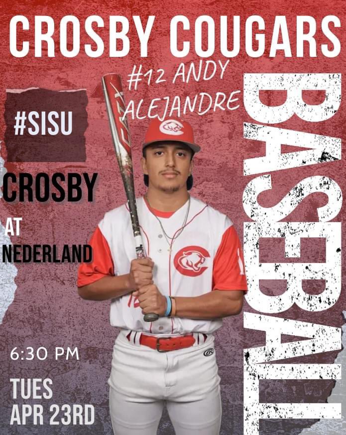 Final week of district starts on the road for the Cougars! 🗓 Tuesday, April 23rd 🏟 Nederland HS 🆚 Nederland Bulldogs 🕢 6:30 PM #SISU