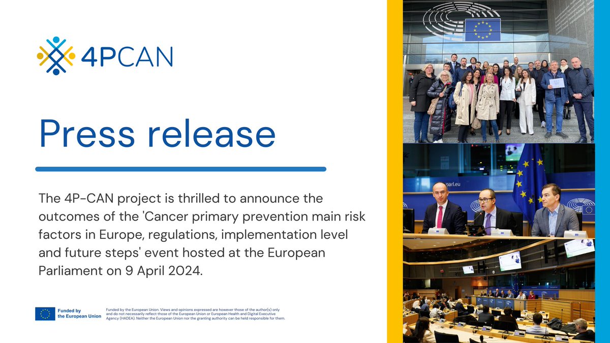 📣 #PressRelease: #4PCAN at EU Parliament, focusing on #cancerprevention! Thrilled to share highlights from the European Parliament event hosted by MEP @CristianSBusoi exploring key updates & strategies on #cancerprevention! Read more: 4p-can.eu/press-release-… #EUCancerMission