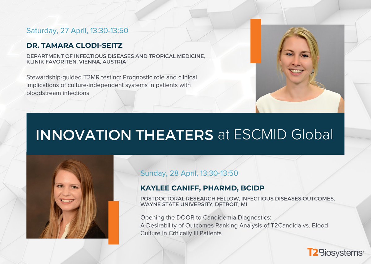 🌟 Exciting News! 🌟 Join T2 Biosystems during  #ESCMIDGlobal (#ECCMID2024) for our Innovation Theaters! Don't miss out on expert presentations highlighting the latest advancements in rapid #sepsis detection and candidemia management.  #InfectiousDisease #Diagnostics #ESCMID