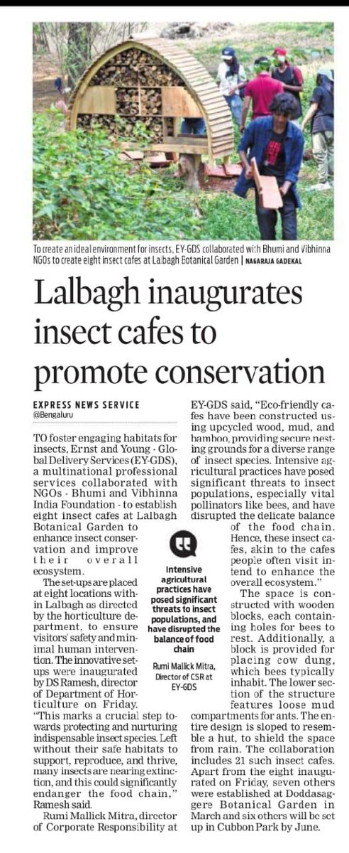 #EYGDS joined hands with Bhumi and Vibhinna India Foundation to launch 21 insect cafes across Bengaluru, a unique initiative to sustain our planet's #biodiversity and nurture our #ecosystem.
At the inauguration held (cont) go.ey.com/44dZ0hw