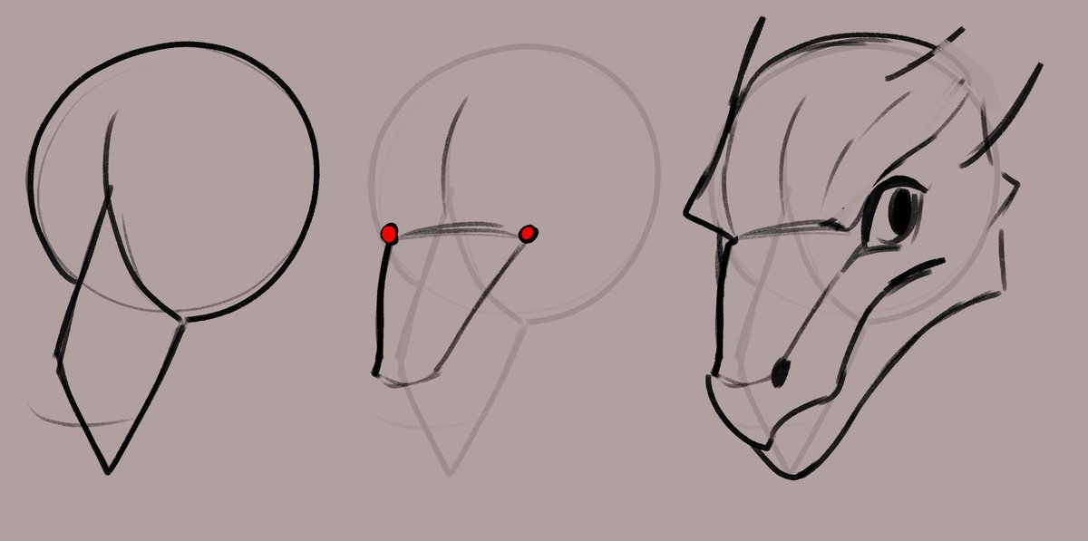 Random dragon drawing tip My method for blocking out dragon faces is just a sphere with a playing card stuck to the front to figure out how long the snout is and where it needs to go