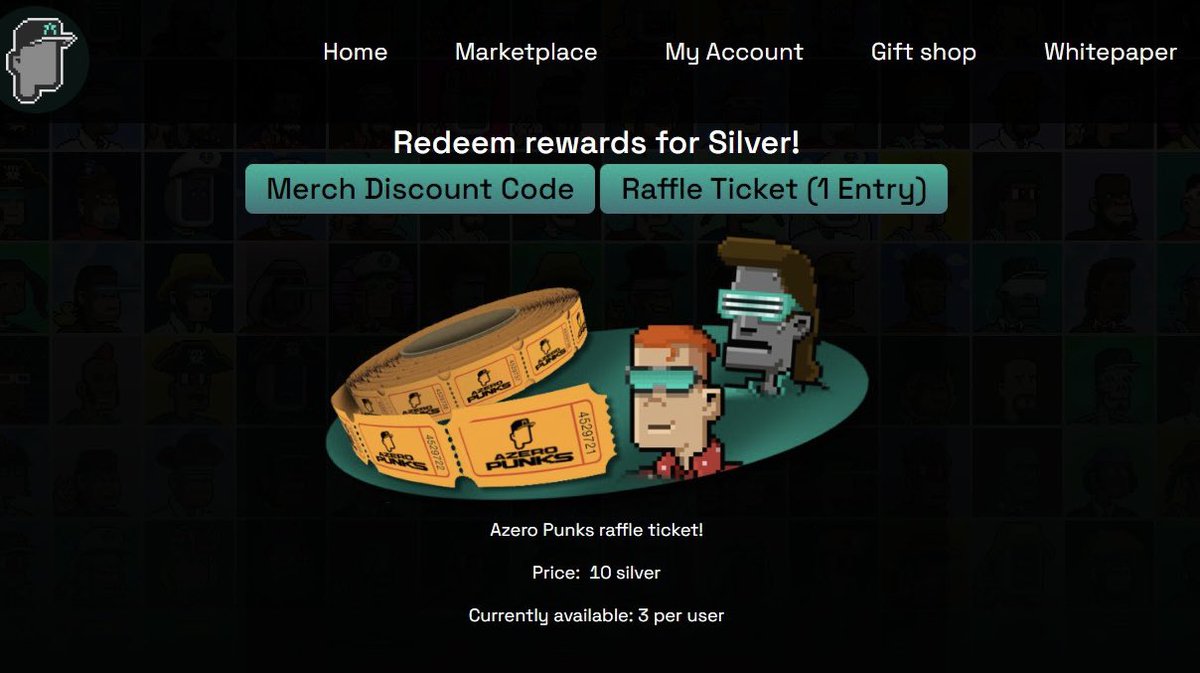 PunksAzero's tweet image. gm Punks 😊 

Raffles are live!
Purchase up to 3x tickets per wallet at a cost of 10 silver each, for your chance to win one of our 1/1 Punks 🎉 

Simply head to AzeroPunks.com 
Connect your wallet &amp;amp; head to the Gift Shop!

Winner drawn this weekend.
Good luck 🤝