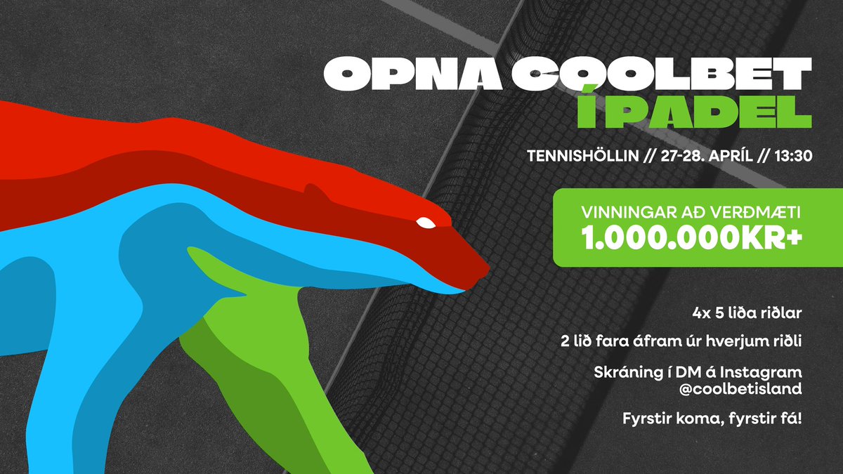 🎾OPNA COOLBET Í PADEL🎾 Langar þig að taka þátt í stærsta padelmóti ársins?😱 Opna Coolbet í Padel fer fram í Tennishöllinni næstu helgi. Vinningar að andvirði yfir 1.000.000kr! ✍🏼Skráðu liðið þitt í DM á Instagram hjá okkur, frítt! ⏳ATH: Mjög takmarkað pláss.