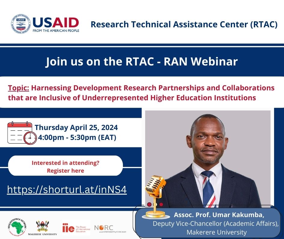 Topic: Harnessing Development Research Partnerships and Collaborations that are Inclusive of underrepresented HEIs.

Participants will gain an understanding of the role of HEIs from LMICs in contributing to development among others.