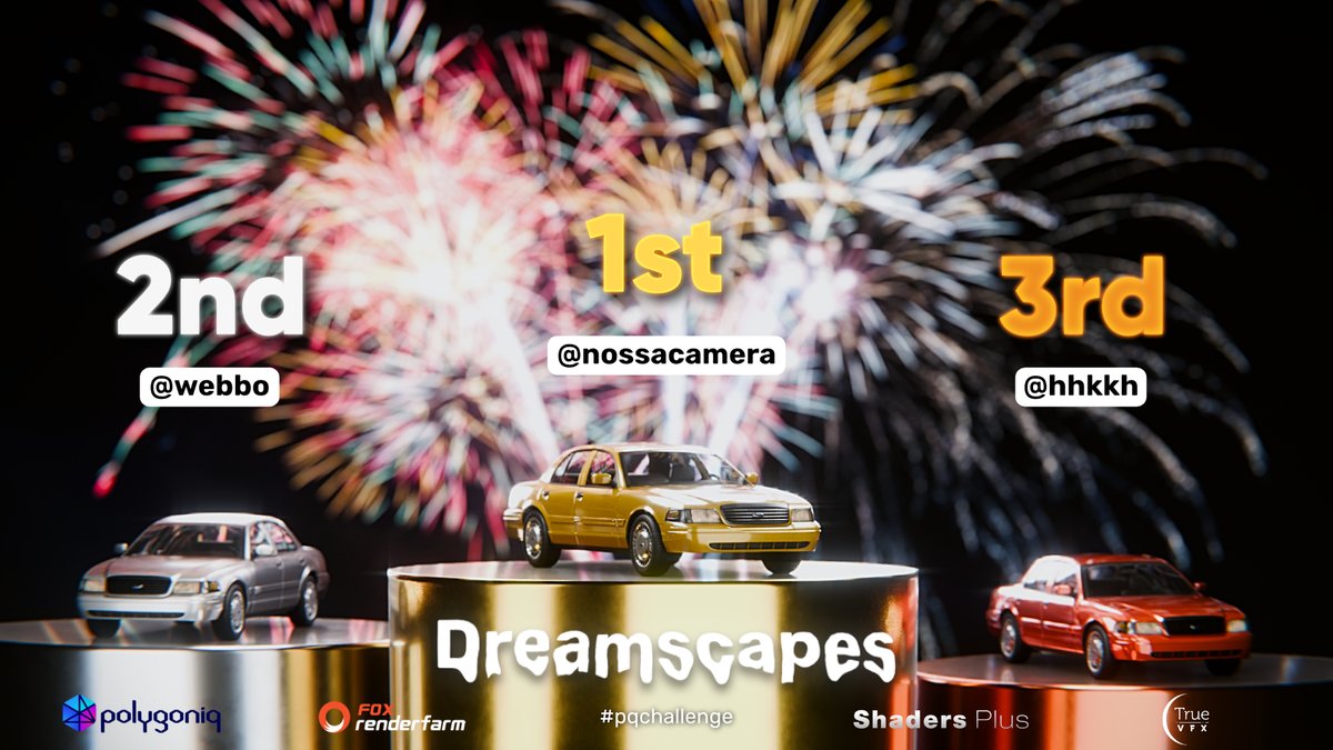 polygoniq's tweet photo. Our "Dreamscapes" #pqchallenge is now concluded!
We were amazed by your creativity and in the end it was pretty hard to decide who the winners will be, but without further delay, here are the final champions!
1st nossacamera
2nd @pwebb2006
3rd hhkkh
Community Winner lynx095
Thanks to everyone who participated and invested their time and energy into making these depictions of their crazy dreams. Some of them are almost insane and surprised the hell out of us, but overall we were stunned by the level of quality which we honestly did not expect. All your renders have amazing visuals and you all did a really good job!