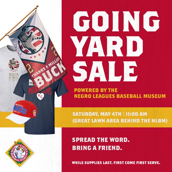 Swing by the @NLBMuseumKC Going Yard Sale on May 4th to get geared up for the 3rd Annual March of the Monarchs. Tons of great merchandise, jerseys, hats, ..a true home run of a selection. We'll be at March of the Monarchs presented by @evergypower and you should be too!