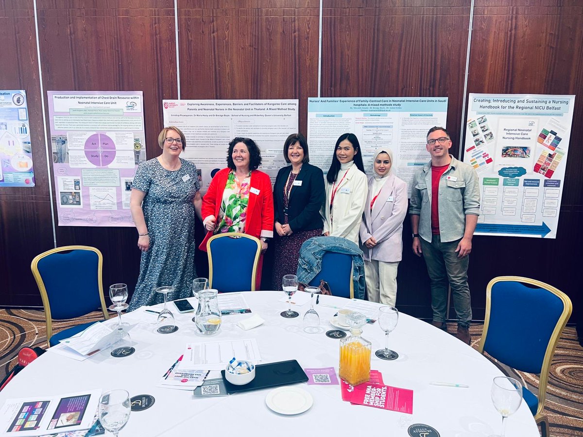 Great to meet Caroline Keown, chief Midwifery Officer, when 4 QUB PhD students, Colm Darby, Victoria Craig, Sirinthip Phuwayanon and Mawahib Almalki shared their neonatal research at the NNA NI conference