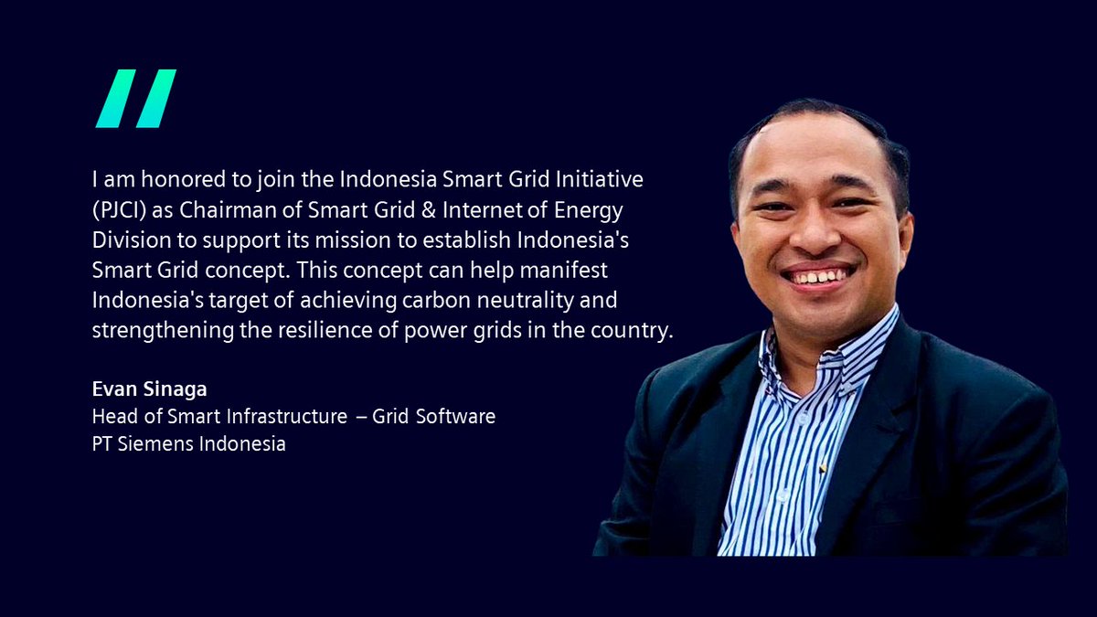 Selamat dan sukses atas penunjukan #TeamSiemens Evan Sinaga sebagai Ketua Smart Grid dan Internet of Energy - Prakarsa Jaringan Cerdas Indonesia (PJCI). 👏 

Selamat berkarya dan terus memberikan kontribusi terbaik untuk negeri. 👍 👨‍💼