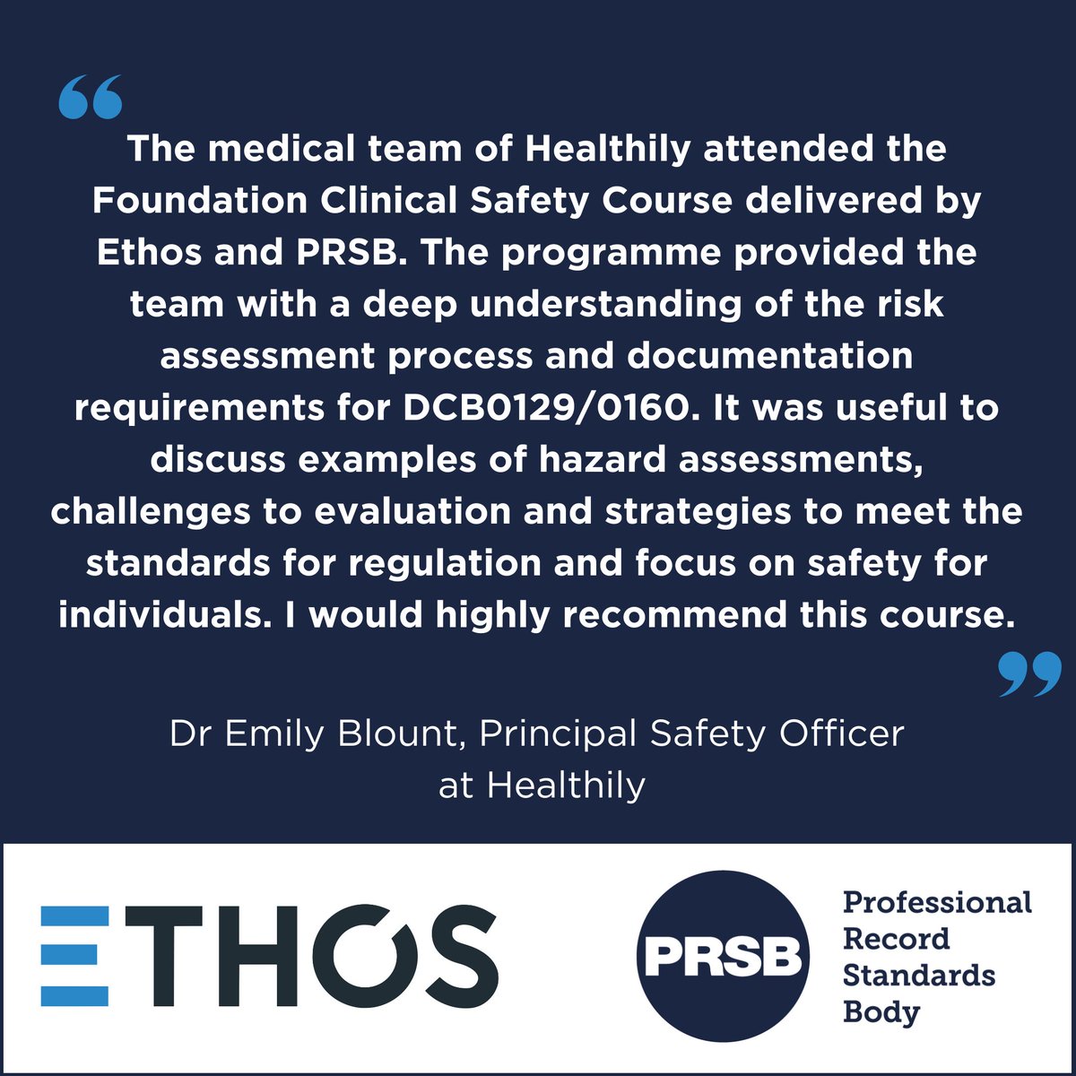 Don't just take our word for it... Our training with @LtdEthos will prepare the ground for your first #clinicalsafety officer role. Join our next training session on 14 May: hubz.li/Q02tzLVs0 @wearehealthily #clinicalsafety #cso #riskassessment #healthcare #socialcare