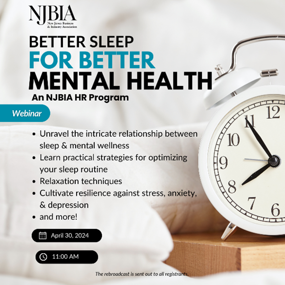 Join our webinar with Robert Winston of RWJBarnabas Behavioral Health to explore how quality sleep impacts mental well-being. njbia.org/events/sleepbe… #njbia #rwj #SleepMatters #MentalHealthWellness #WellnessWebinar #SleepHygiene #MindfulSleep #SleepStrategies #AnxietyRelief