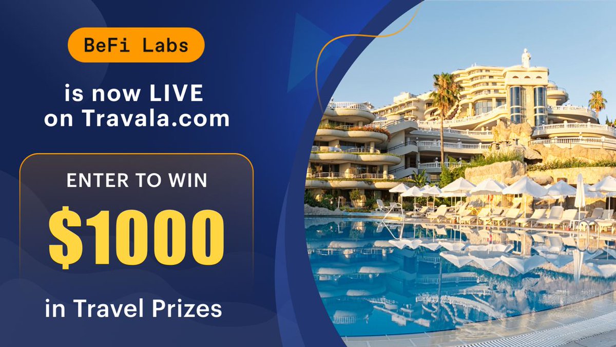travalacom's tweet photo. 📢 $BEFI is NOW LIVE on Travala! 

You can now book over 3M+ travel products worldwide! Enter the GIVEAWAY to win $1,000 in travel!😍 

To enter: 

🟠Follow @BefiLabs &amp; @travalacom
🟠❤️&amp;🔁this post
🟠Describe your dream trip below

 🏆1 x $500, 2 x $250 

Ends April 30
T&amp;Cs Apply https://t.co/Bk2yplfKK7