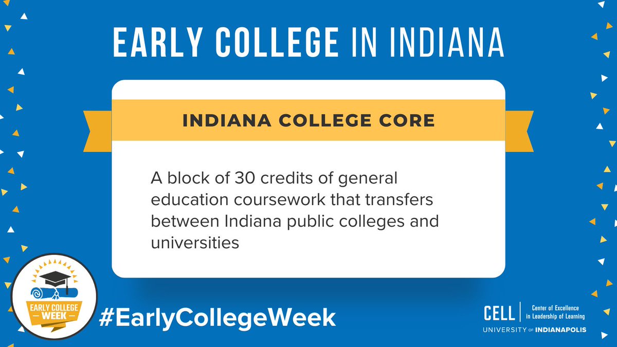 Academic endorsed #EarlyCollege High Schools offer the Indiana College Core, a block of 30 gen ed credits transferable to any public and several private colleges and universities in Indiana.

The ICC offers HUGE benefits for Indiana students.

@HigherEdIN #EarlyCollegeWeek