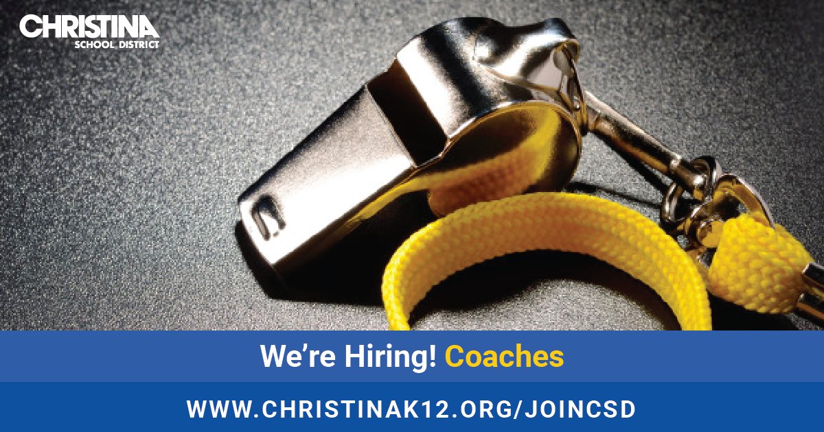 We're #NowHiring: Winter 2024 Athletics HS coaching positions at Christiana HS. Apply online to #JoinCSD: christinak12.org/joincsd-extrac…. 📌 View all job openings: christinak12.org/joincsd-apply #EduJobs #netde #hiring #WilmDE #NewarkDE