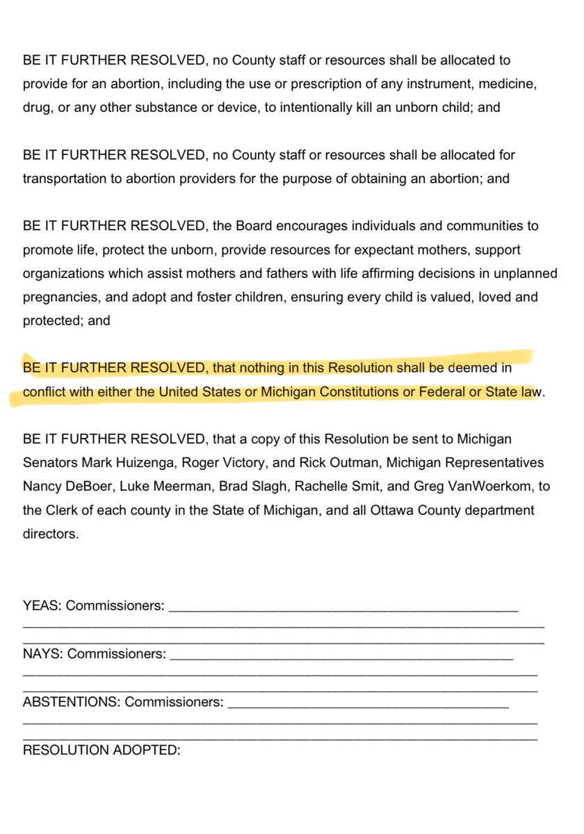 LOL at @RealJoeMoss being clearly afraid of a lawsuit over his pointless resolution being proposed tonight at the Ottawa County BOC meeting. Check out the highlighted portion.