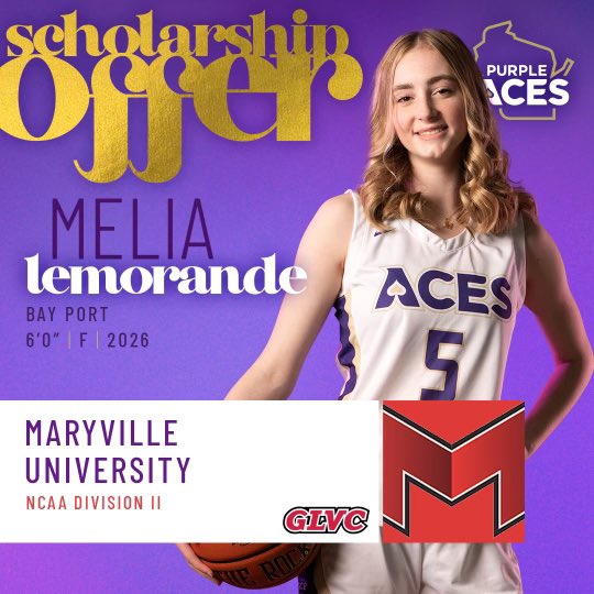 After a great call with Coach Max, I am very honored to announce that I have received a scholarship offer from Maryville University Women’s Basketball! Thank you so much @BritaHand and @max_ethridge for seeing the potential in me. @PurpleAcesWI