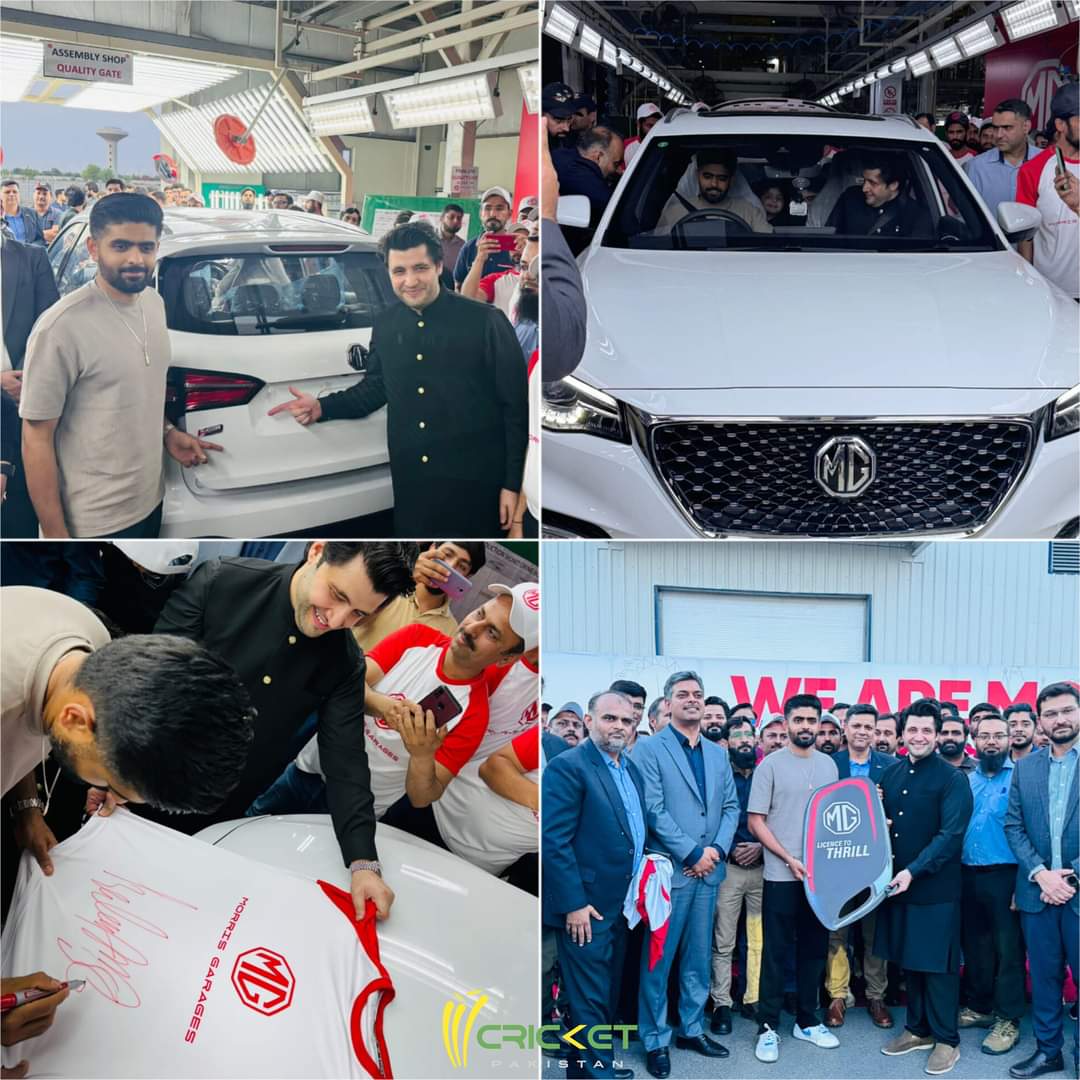 Javed Afridi, the owner of Peshawar Zalmi, has kept his word by presenting Babar Azam with a luxurious MG HS Essence car in recognition of his exceptional century in PSL 9 👑

#HBLPSL9 #BabarAzam