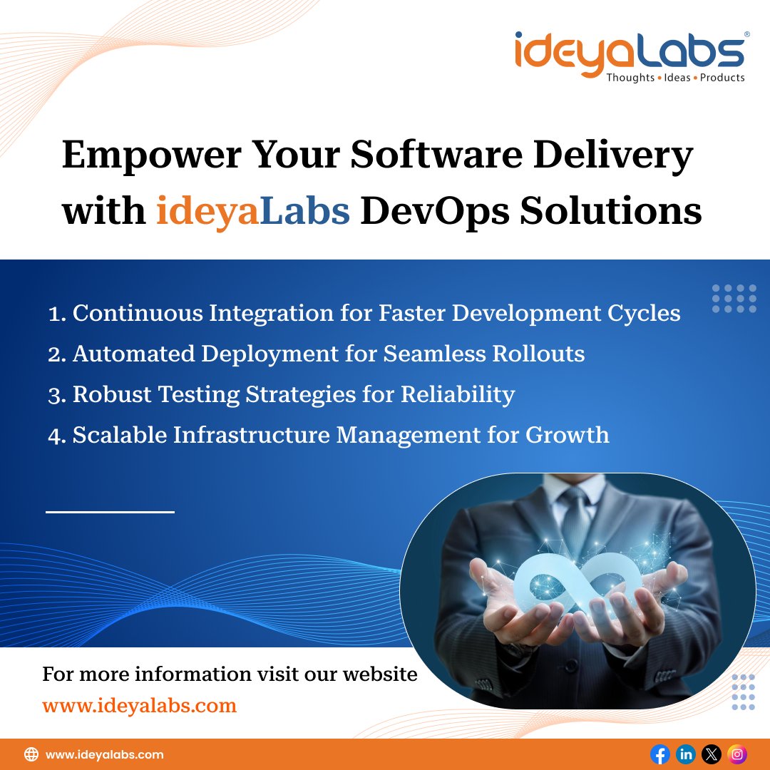 Streamline your #softwaredevelopment pipeline with @ideya_Labs #DevOpssolutions. Our comprehensive approach encompasses continuous integration, automated deployment, #robusttesting, and scalable infrastructure management, ensuring faster delivery cycles and reliable software.