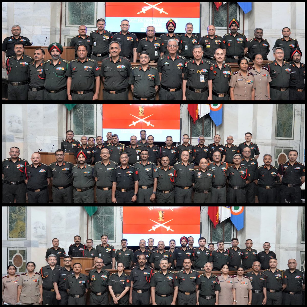 General Manoj Pande #COAS interacted with the Officers superannuating on 30 Apr 2024 during the Retiring Officers' Seminar #ROS. #COAS commended the Officers for their selfless service to the Nation & the organisation and reaffirmed his faith that they will continue to play a