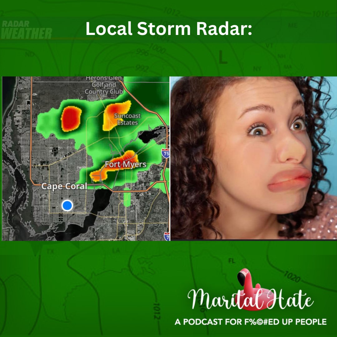 🌧️📻 Stormy weather on the radar! But fear not, it's just another episode of #MaritalHate with Doug & Stacy! Join us tonight at 8 PM for an interactive and lively discussion! Don't miss out! #LivePodcast #InteractiveShow #StormyWeather #PodcastPromotion