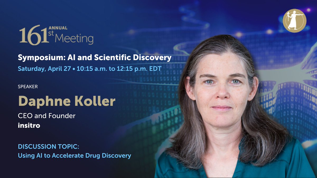 #NASmember Daphne Koller, CEO of @insitro, researches how #ArtificialIntelligence can offer biomedical solutions. She'll discuss how AI is is accelerating drug discovery at the Symposium on AI at the NAS annual meeting. Register for the webcast: ow.ly/VPba50RlakJ #NAS161