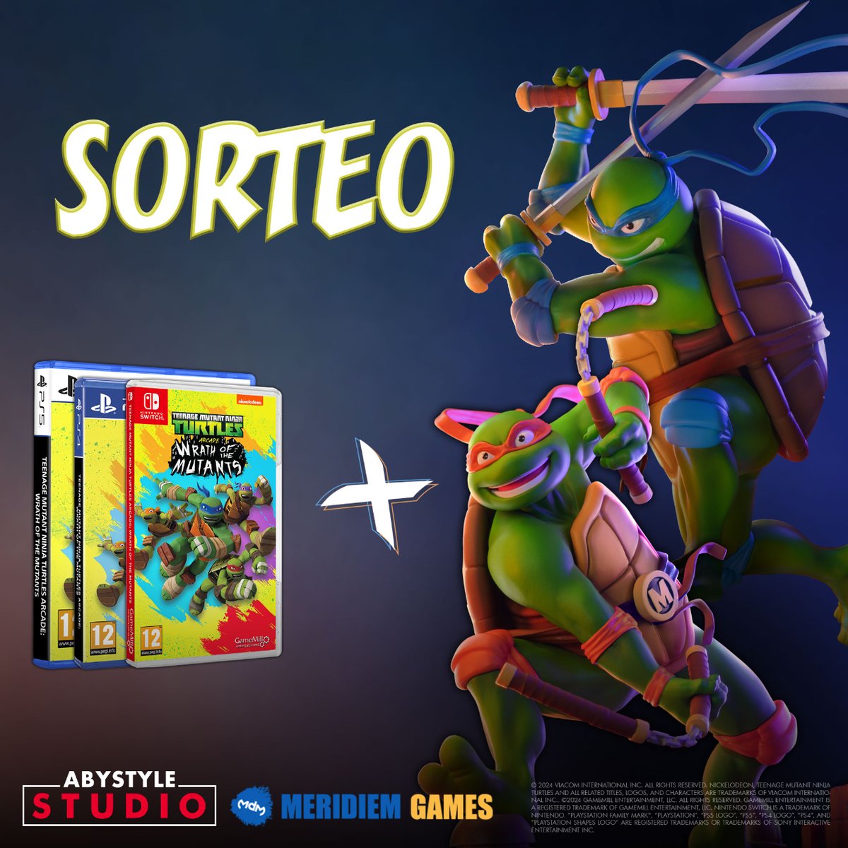 MeridiemGames's tweet photo. 💥SORTEO💥

Celebramos el regreso de las #TortugasNinja sorteando un TMNT Arcade Wrath of the Mutants y una figura de Leonardo o Michelangelo ¡tú eliges la figura y plataforma!

▶️ Participa con RT + Follow @MeridiemGames &amp; @abystyle_studio
⌛Válido hasta el 30/04/2024
🍀¡Suerte! https://t.co/RAuuWG9QGi