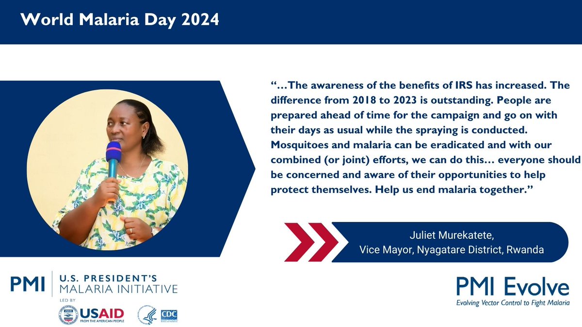 PMI_Evolve's tweet photo. Collaborating with leadership at all levels in each of our countries helps us to ensure high-quality IRS. Ahead of #WorldMalariaDay, we thank Vice Mayor Juliet Murekatete for taking a leading role helping #Rwanda to fight malaria. Read her story: https://t.co/VLoRngDZR8

@PMIgov https://t.co/hoOLWI6MvI
