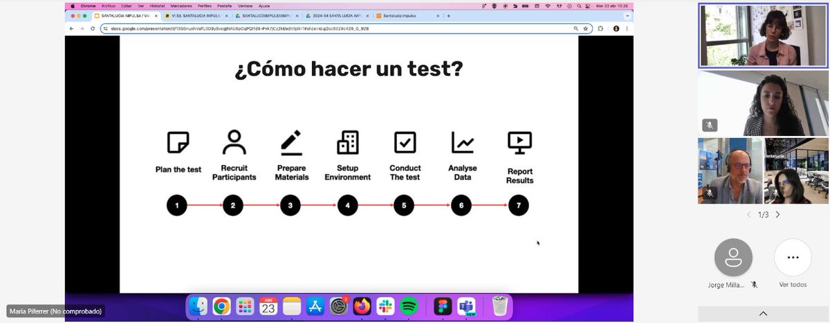 Los #intraemprendedores de Santalucía Impulsa Empleados han asistido hoy al módulo VALIDAR ✅. La sesión ha consistido en explicar la técnica cualitativa del #UserTesting: qué es, cómo hacerlo, qué preguntas incluir, cómo sacar conclusiones y la importancia de recibir feedback.