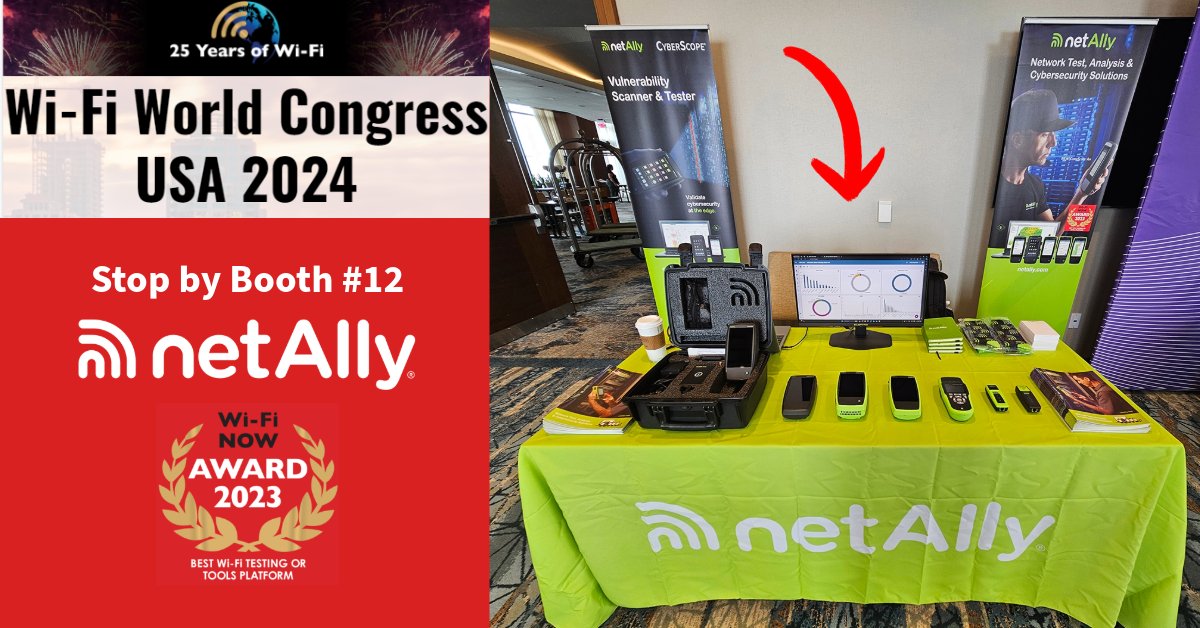 The Wi-Fi World Congress event starts today! Stop by the #NetAlly booth and learn why our network testing tools were awarded the 'Best Wi-Fi Testing' tools by Wi-Fi Now. 🤩 #CyberScopeAir #AirCheck G3 #Everybodyiswelcome #Wi-FiWorldCongress #WiFiDay