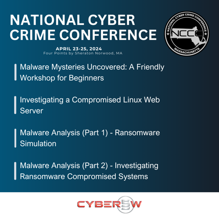 Interested in Linux systems and heading to the NCCC? Don't miss our workshop: Investigating a Compromised Linux Web Server. Learn about threat actor access, modifications, and more. Gain hands-on experience and learn by doing. cyber5w.com/events.html #C5W #DFIR #Infosec