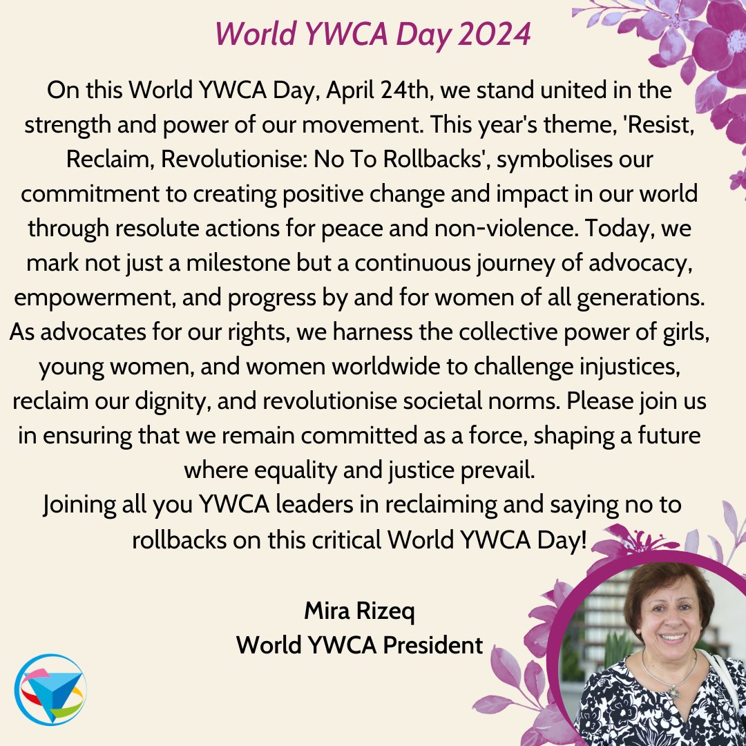 ⭐️Get ready for #WorldYWCADay2024 tomorrow! ⭐️
Here's a special message from World YWCA President Mira Rizeq to mark this special day for our movement.
Join us for #WorldYWCADay2024! 

📖Download the toolkit 👉worldywca.org/unveiling-the-…

#YWCALeaders #YWCAday #YoungWomenLead