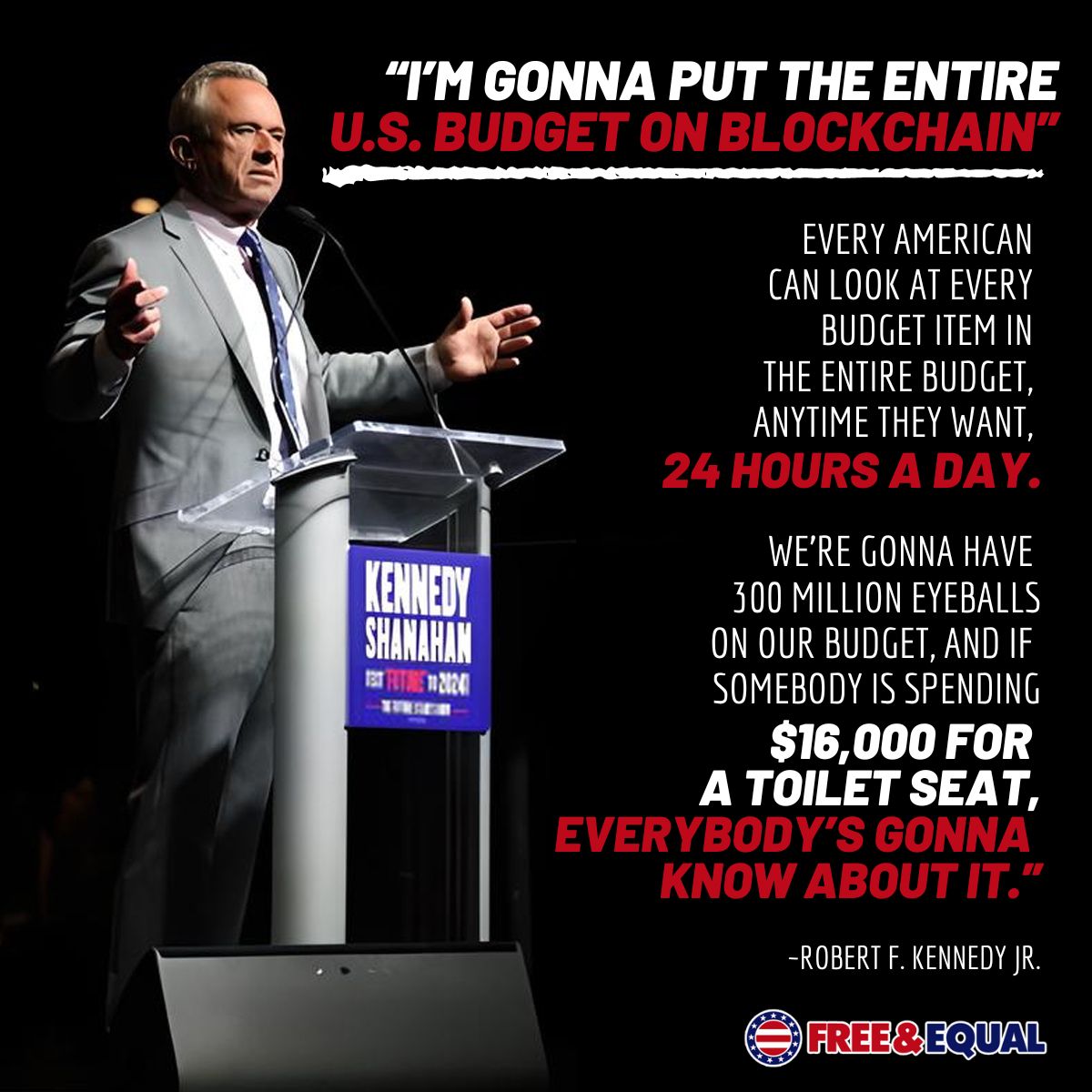 FreeandEqual's tweet image. Wow, @RobertKennedyJr speaks truth to power! 💡 &apos;Put the entire US budget on a blockchain for accountability and transparency.&apos; It&apos;s time to embrace bold ideas for a more transparent democracy. 

Donate: freeandequal.org

#RFKJR #BlockchainForChange #FreeAndEqual