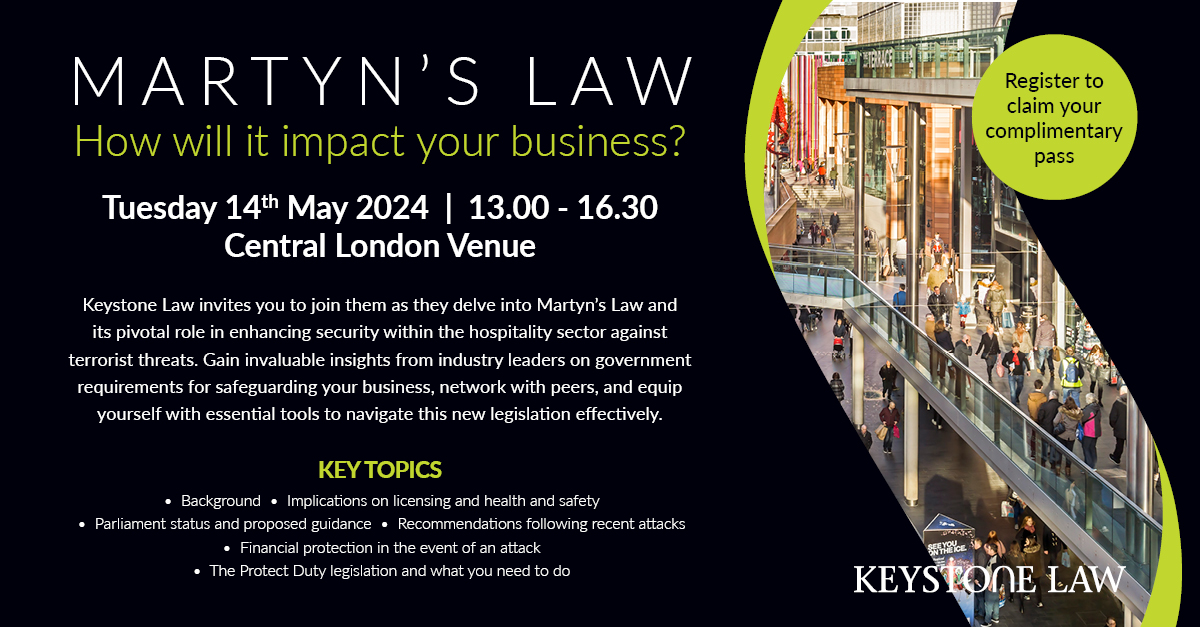 Three weeks to go! Is your business prepared for Martyn’s Law? Join us on Tuesday 14 May at 1pm in Central London as Keystone’s hospitality experts delve into the Bill. Sign up here: ow.ly/oK9o50Rgk86