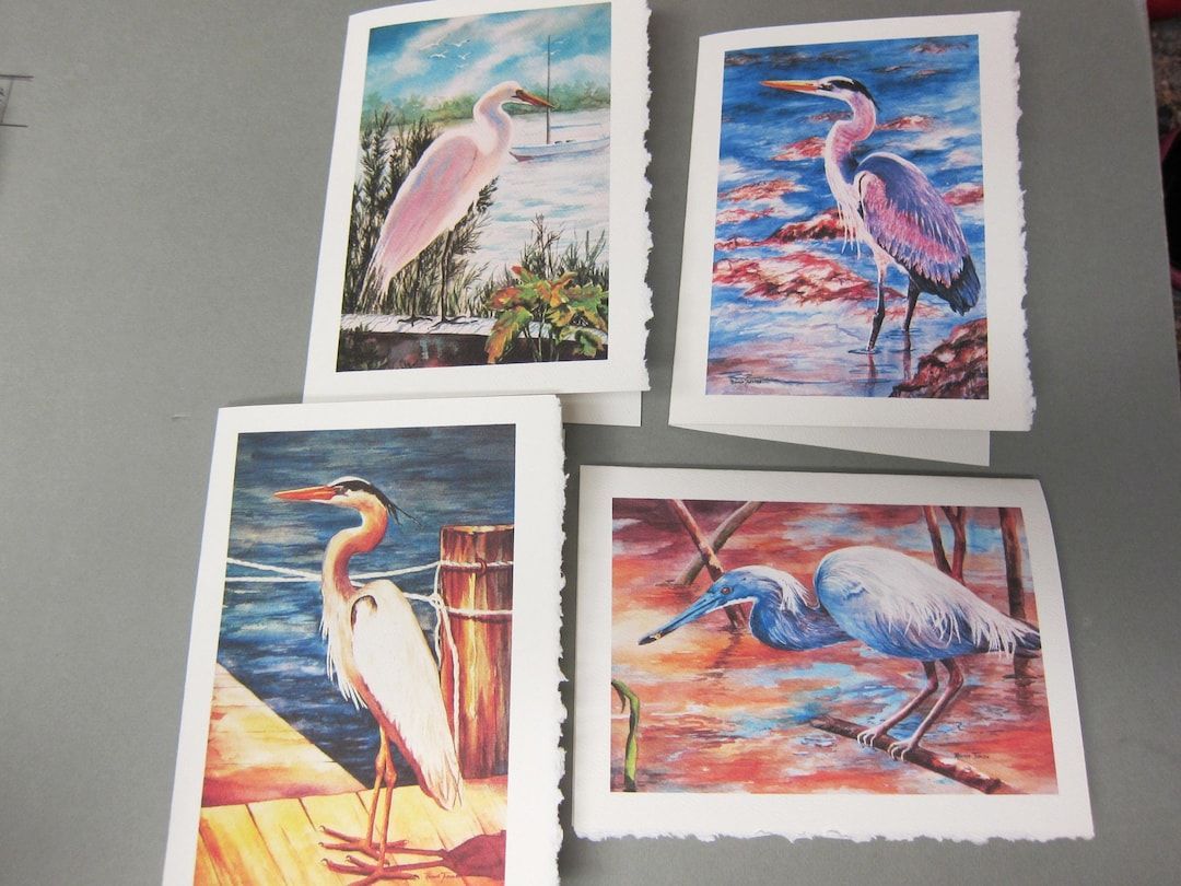 Great Blue Heron 4 Variety 5 x 7 note card watercolor print Florida shorebirds birdlife @RTobaison #Watercolorsnmore  #bmecountdown buff.ly/49EClvW
