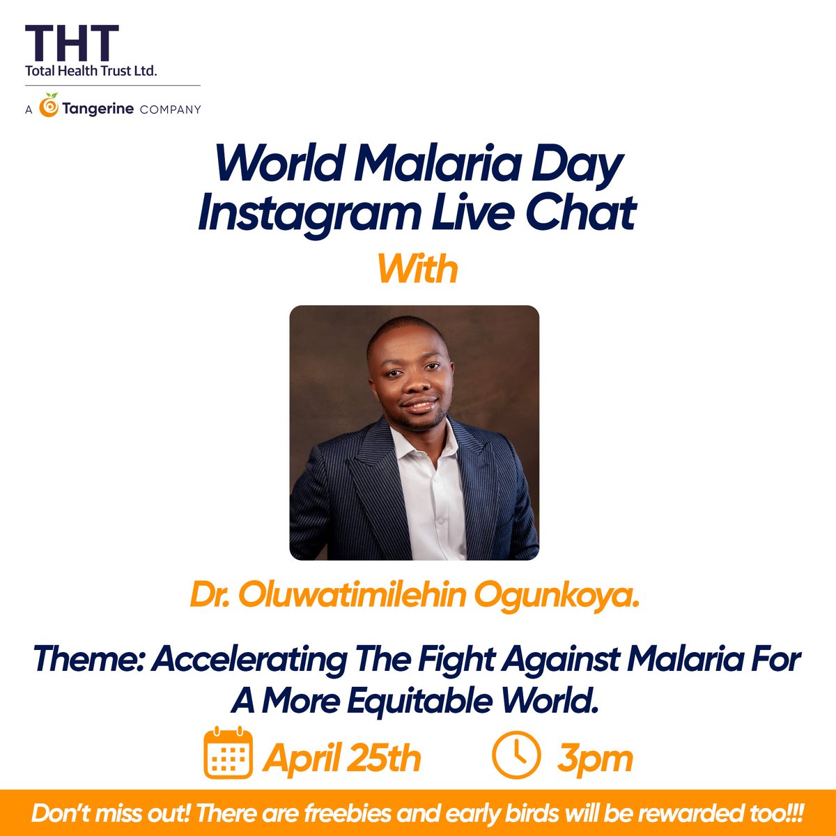 It is 3 days to our World Malaria Day Instagram Live Chat!!! 

We look forward to you being a part of this conversation where we will examine the symptoms, preventive strategies and treatment options for Malaria.

See you there!

#TotalHealthTrust #WorldMalariaDay