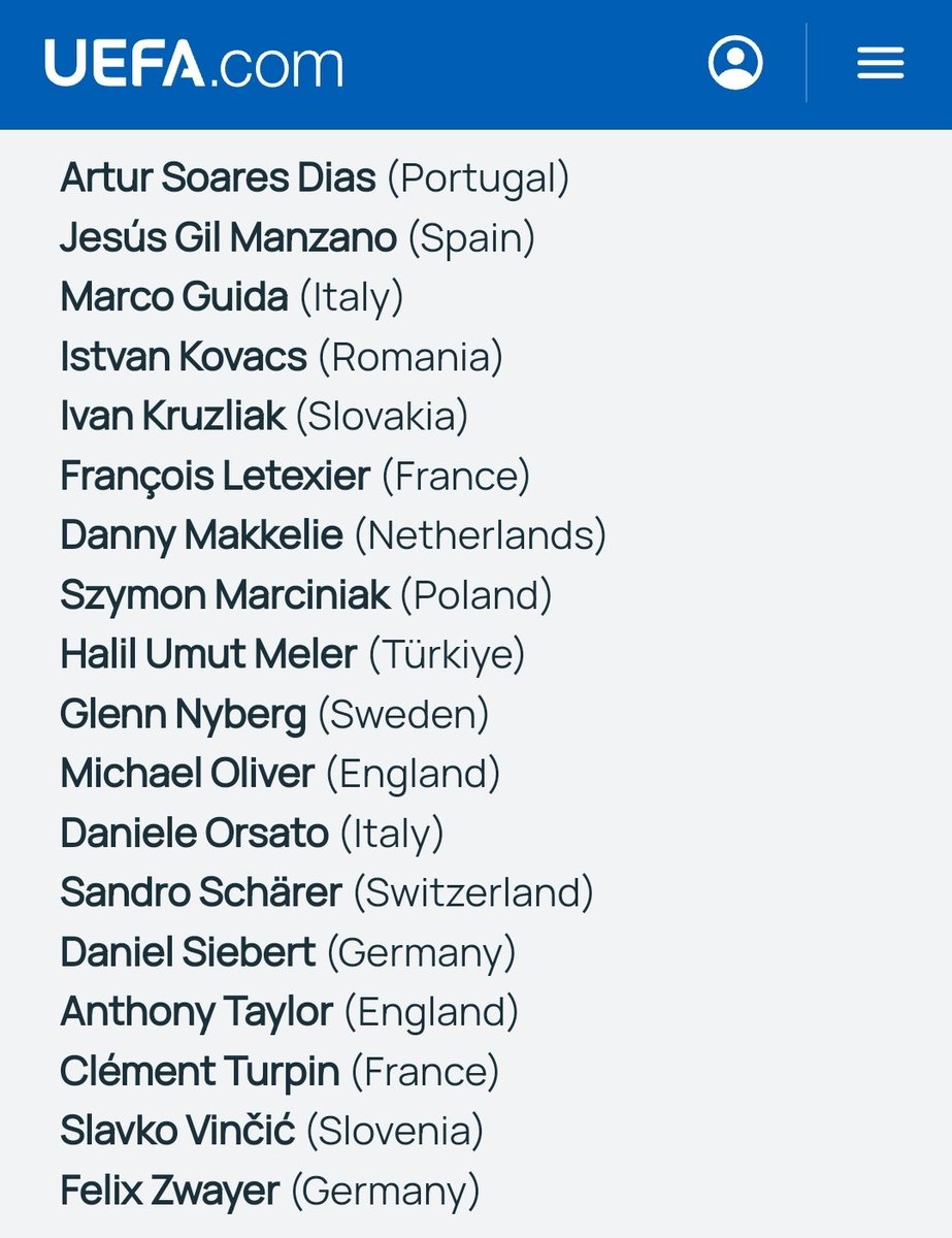 🔴 #OFICIAL. Lista de árbitros de las cinco grandes ligas europeas que actuarán en la Eurocopa 2024: 🇩🇪 2 alemanes 🏴󠁧󠁢󠁥󠁮󠁧󠁿 2 ingleses 🇮🇹 2 italianos 🇨🇵 2 franceses 🇪🇦 1 español La UEFA confirma que el arbitraje español es lo 'peorcito' del continente. No sorprende. 🙂