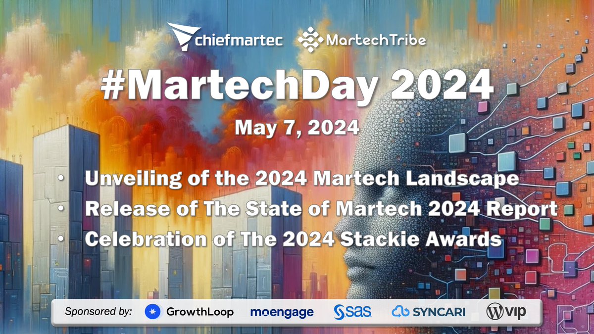 Just 2 more weeks until the #martech event of the year hits the airwaves with an updated martech landscape, a deep-dive report on the State of Martech, the 2024 Stackie Awards, and more! Register for free to watch live or on-demand at your convenience: martechday.com