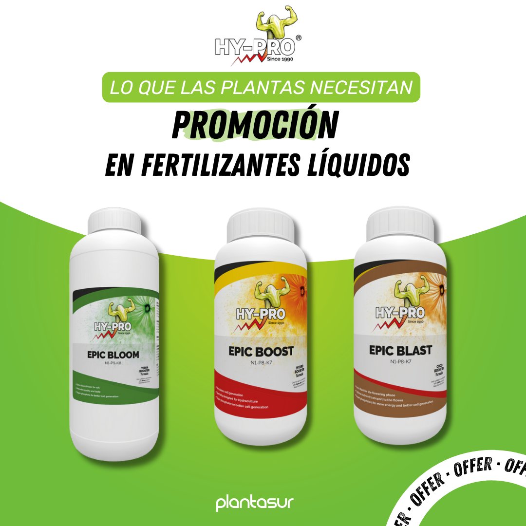 Plantas sanas, cultivos vigorosos y clientes satisfechos 💪🌱🔥 Los fertilizantes de Hy-pro no fallan. Ahora en oferta en nuestra web ➡️ EPIC BOOST, EPIC BLOOM, EPIC BLAST