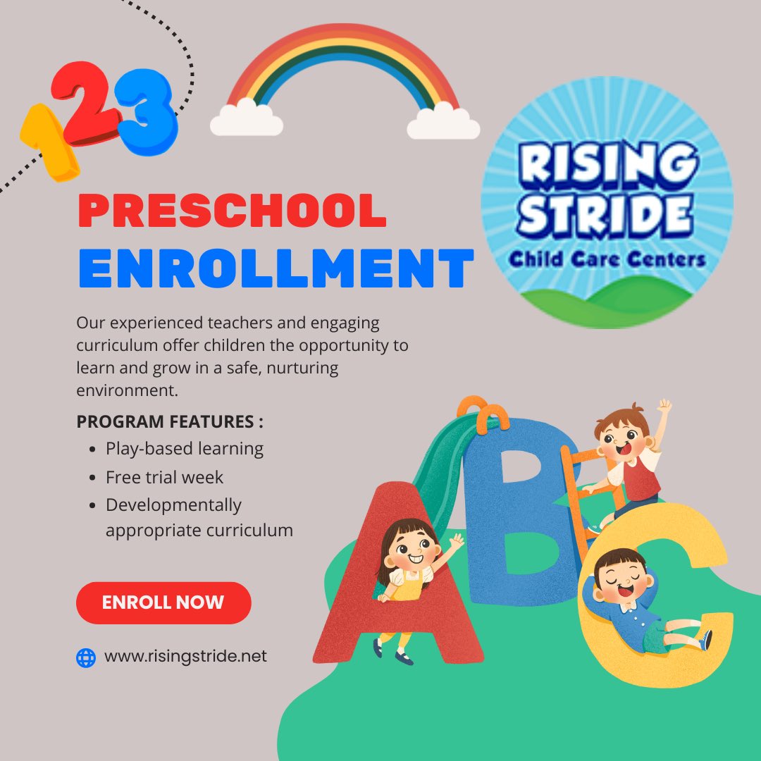 Rising Stride, where little steps lead to big dreams, one day at a time. Visit us at risingstride.net  #childcare #childcarecenter #preschool #learning #learnandgrow #delcopa