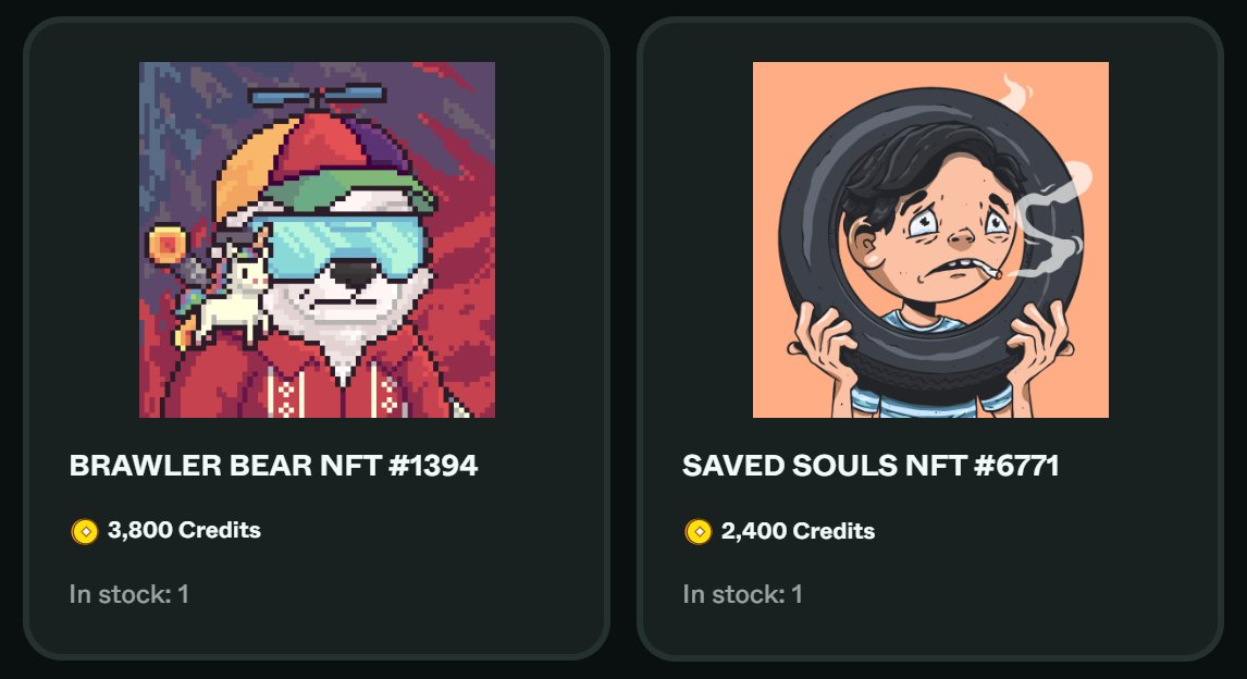 NEO REWARDS | NEW STORE ITEMS 🚨 BRAWLER BEAR NFT #1394 ▫️ 3,800 $CREDITS SAVED SOULS NFT #6771 ▫️ 2,400 $CREDITS Check them out in-store via: sesamelabs.xyz/neozen/?s=item… Join NEO REWARDS & start earning $CREDITS 🪙 #LFZEN