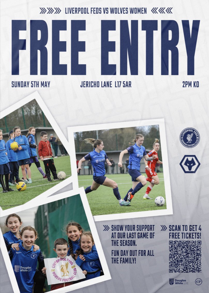 🤩🎟️ 𝐅𝐚𝐦𝐢𝐥𝐲 𝐅𝐮𝐧 𝐃𝐚𝐲 🎟️🤩 Join us for our last game of the 23/24 season when we take on @WolvesWomen Face painting 🎨 Games & prizes to be won 🏅 Meet the players 🤝 Register for up to 4 free tickets below & pay what you please on the gate ticketsource.co.uk/liverpool-feds…