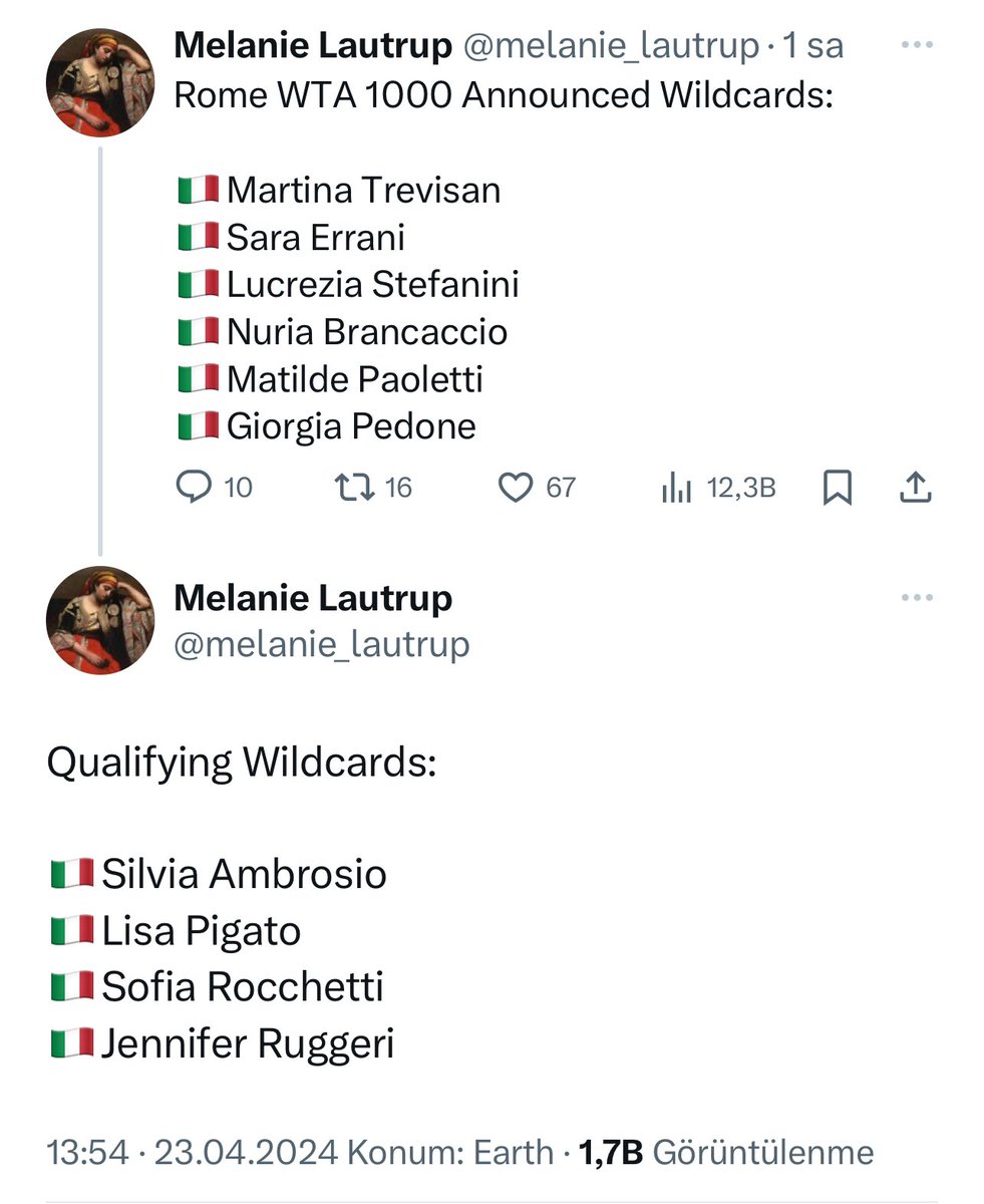 İtalya tenis fabrikası tıkır tıkır çalışıyor, şu isimlere bak, 2 kişi dışında hepsini ilk kez duyuyoruz. Seri üretim 🇮🇹