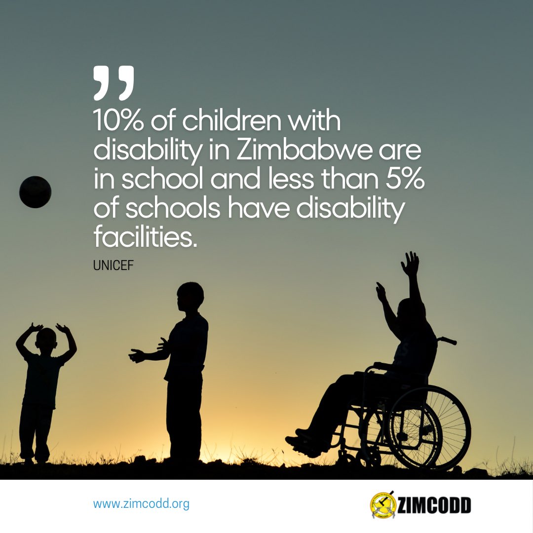 Only 5% of schools in 🇿🇼 have disability facilities. This declares a huge gap requiring policy change, financing and increased advocacy. More: zimcodd.org/wp-content/upl… #FeminomicsZw #TakeAction
