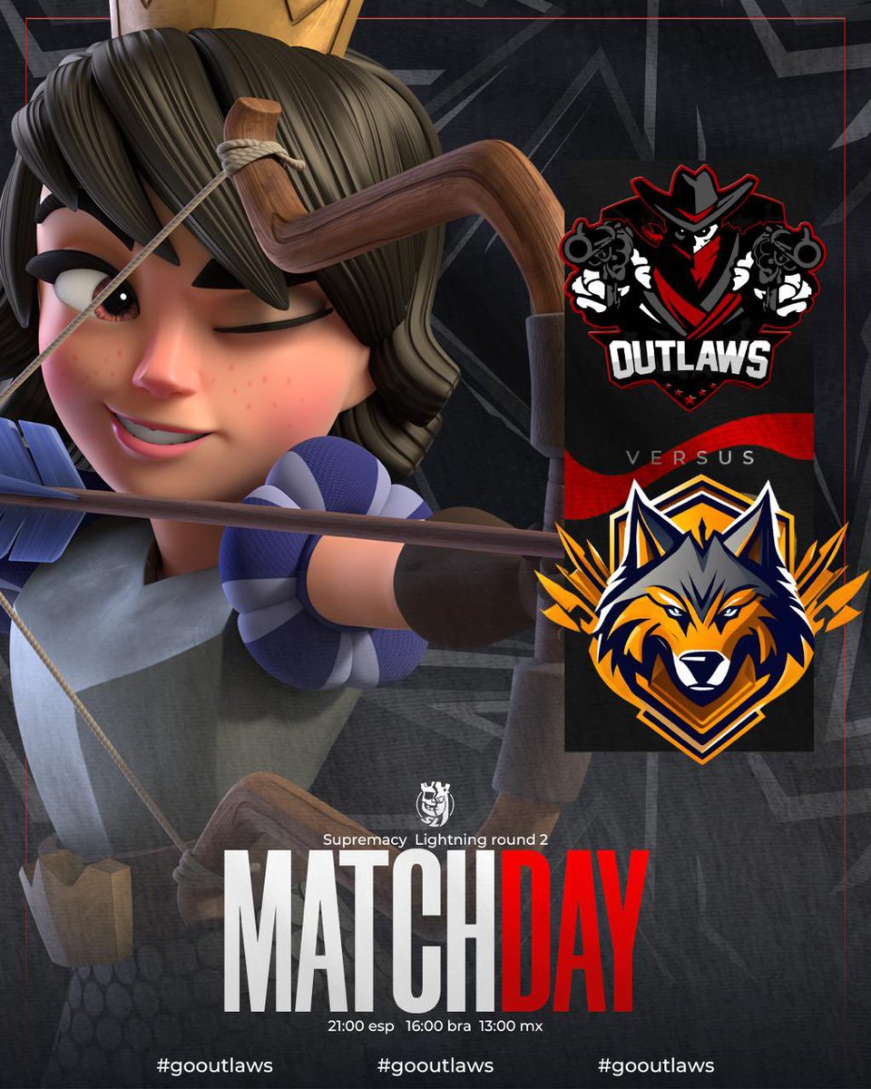 Outlaws (@outlawscrl) on Twitter photo 🏆 | <a href="/CR_Supremacy/">Supremacy League</a>
🎯 | Oitavas de final
🆚 | <a href="/WolvesEsports1_/">WolvesEsports</a>
🗓️ | 23/04 (terça-feira)
⏰ | 16:00 🇧🇷
Os foras-da-lei seguem firmes e fortes em busca da segunda vaga para Supremacy Lightning.
Hoje é dia de espetáculo na arena!
#GoOutlaws 🏆 | <a href="/CR_Supremacy/">Supremacy League</a>
🎯 | Oitavas de final
🆚 | <a href="/WolvesEsports1_/">WolvesEsports</a>
🗓️ | 23/04 (terça-feira)
⏰ | 16:00 🇧🇷
Os foras-da-lei seguem firmes e fortes em busca da segunda vaga para Supremacy Lightning.
Hoje é dia de espetáculo na arena!
#GoOutlaws