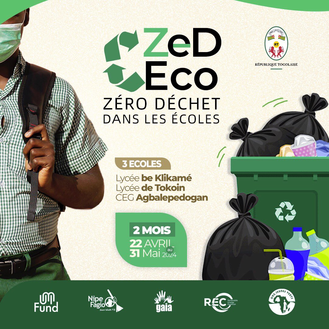 #ZèdÉco
Together for waste-free schools!  Students at #BèKlikamé secondary school and CEG #Agbalepedogan have embarked on an ambitious waste management project. By reducing, reusing and recycling, we're making our schools models of sanitation and sustainability. <a href="/NipeFagio/">#ZeroWasteTanzania</a>