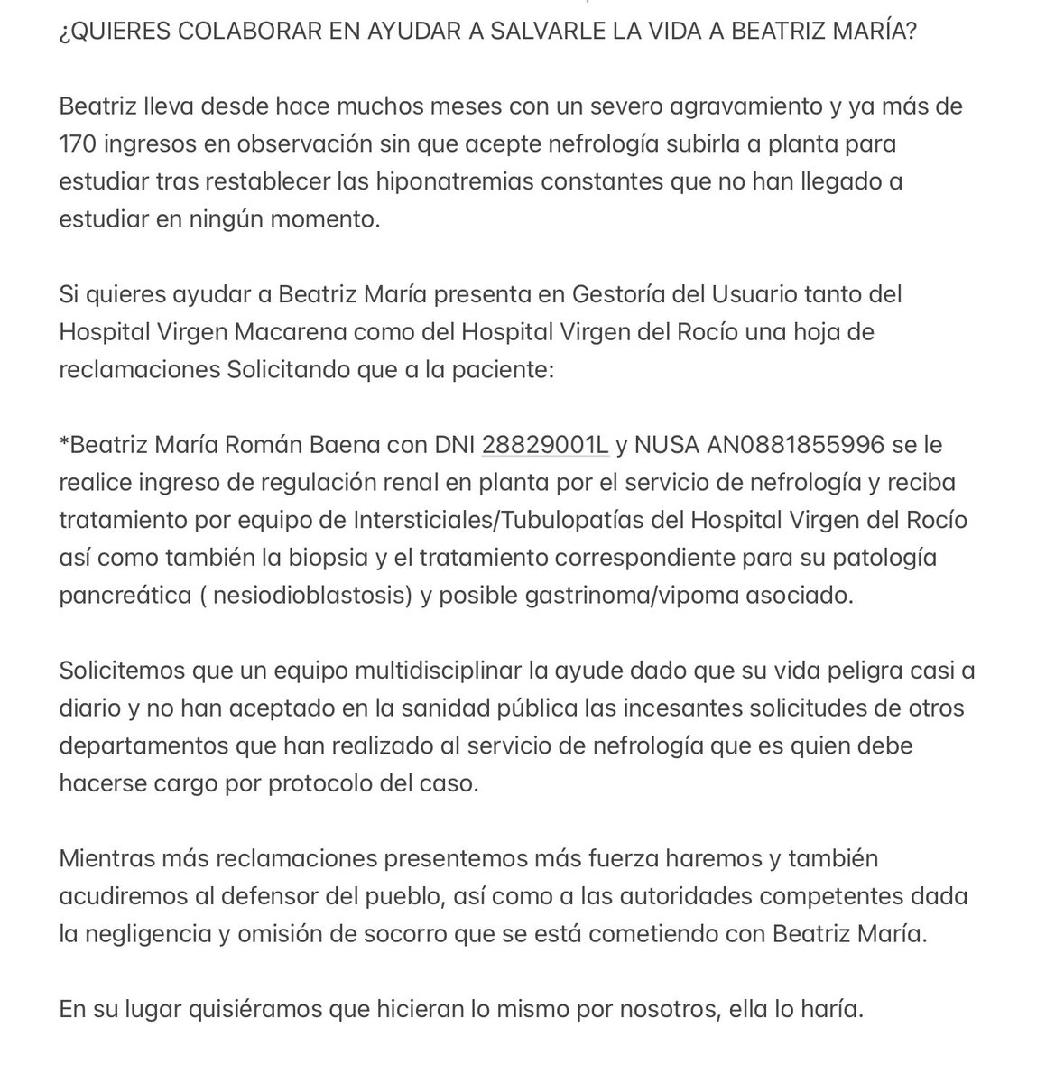 Por favor, máxima difusión sobre todo a los sevillanos y sevillanas 🙏🏻.
#HospitalVirgenMacarena #HospitalVirgenDelRocío #Sevilla #AyuntamientoDeSevilla #JuntaDeAndalucía